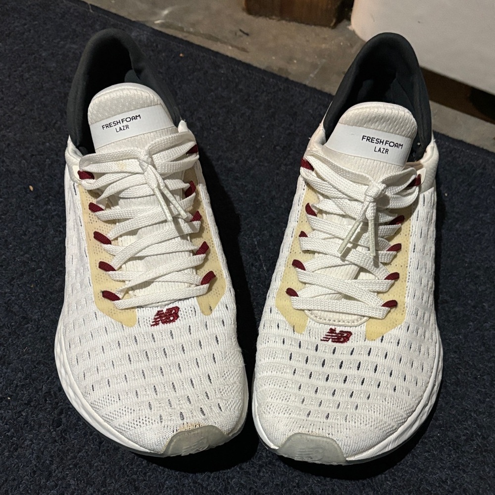 New Balance Fresh Foam Lazer White and Red Athletic Shoes